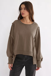 LIZAKOSHT  -  Exposed Seam High-Low Long Sleeve Sweatshirt